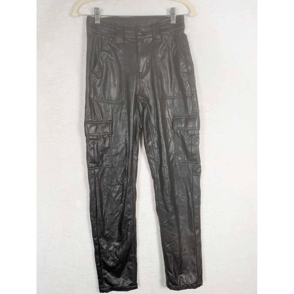American Eagle Cargo Pants Women's 00 Black Faux Leather Tapered Utility Pocket